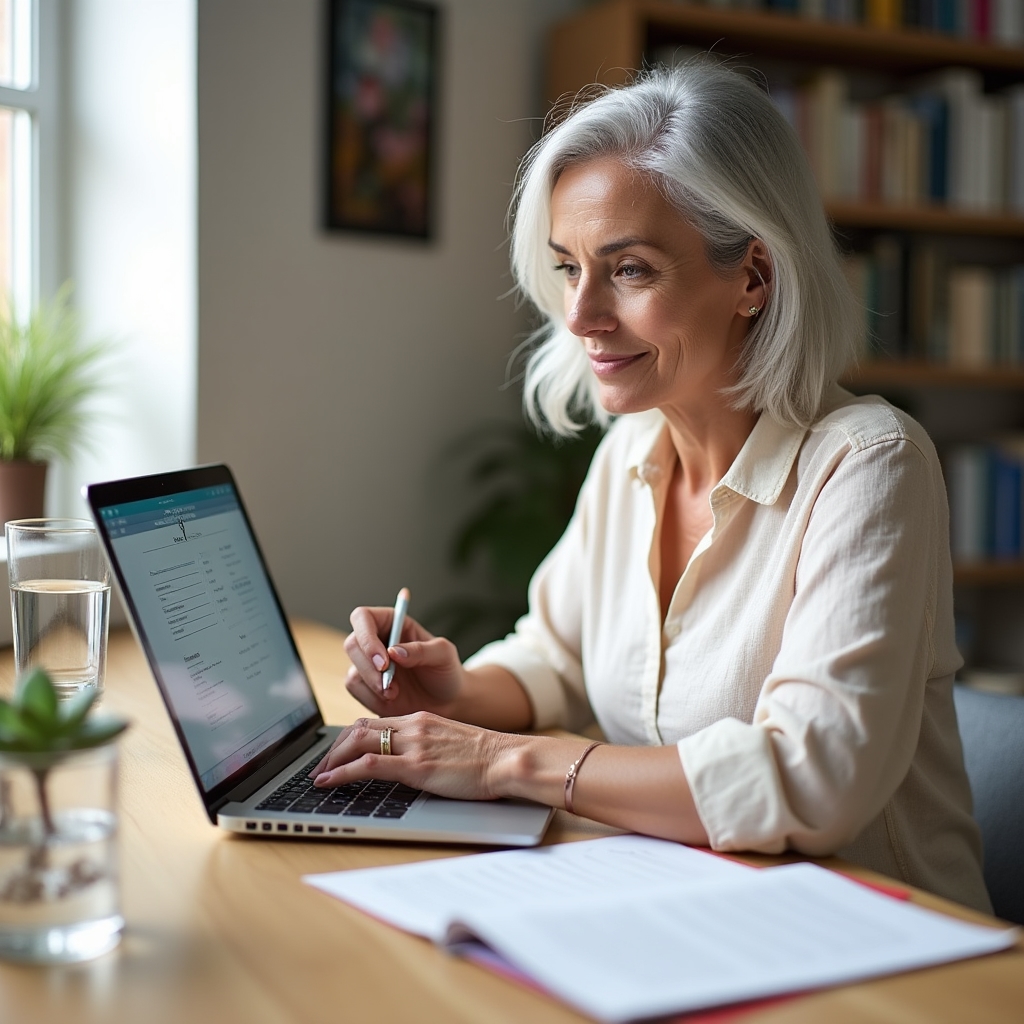 Person at desk with laptop open to a digital goal-setting worksheet during an online workshop